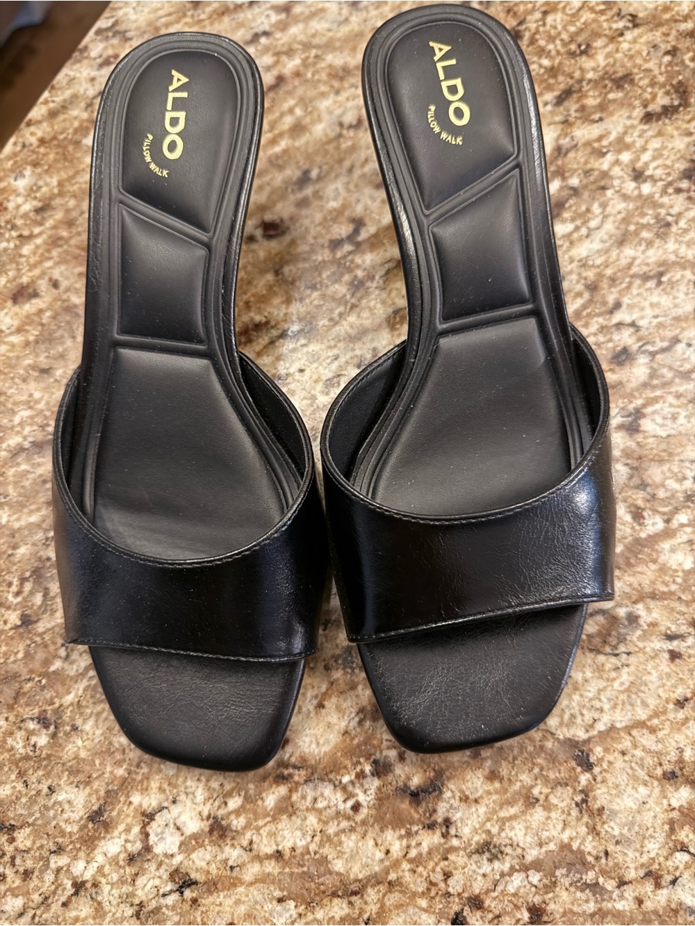 ALDO Black open toe kitten heels.